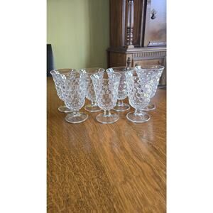 Vintage Fostoria Glass Cubist Pattern Footed Juice Goblets Clear Set 7 Glasses
